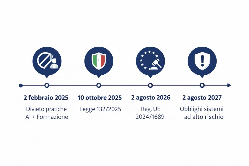 Timeline scadenze AI Act e legge AI Italia 2025-2027