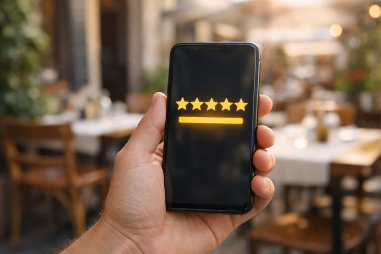 Legge PMI 2026 recensioni false online smartphone stelle valutazione ristorante