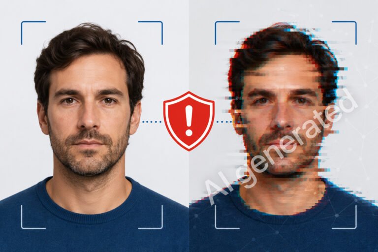 deepfake AI generativa rischi PMI: schermata con immagine sintetica e avvertimento GDPR