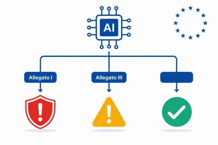 linee guida AI Act alto rischio: schema di classificazione con i percorsi Allegato I, Allegato III e deroga art. 6